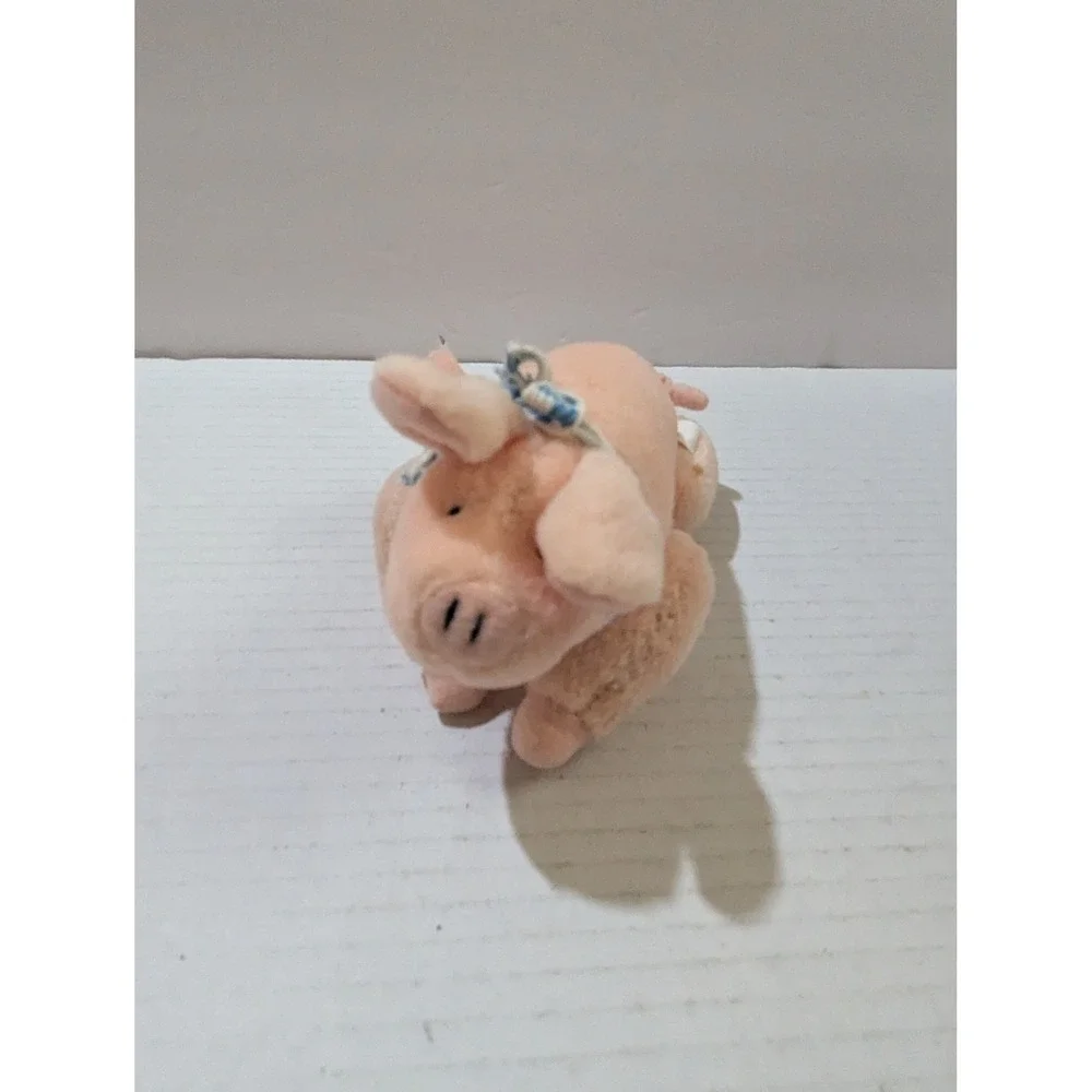 Gymboree Pink Pig Plush Stuffed Animal Blue Checkered Bow 6 Inch Toy